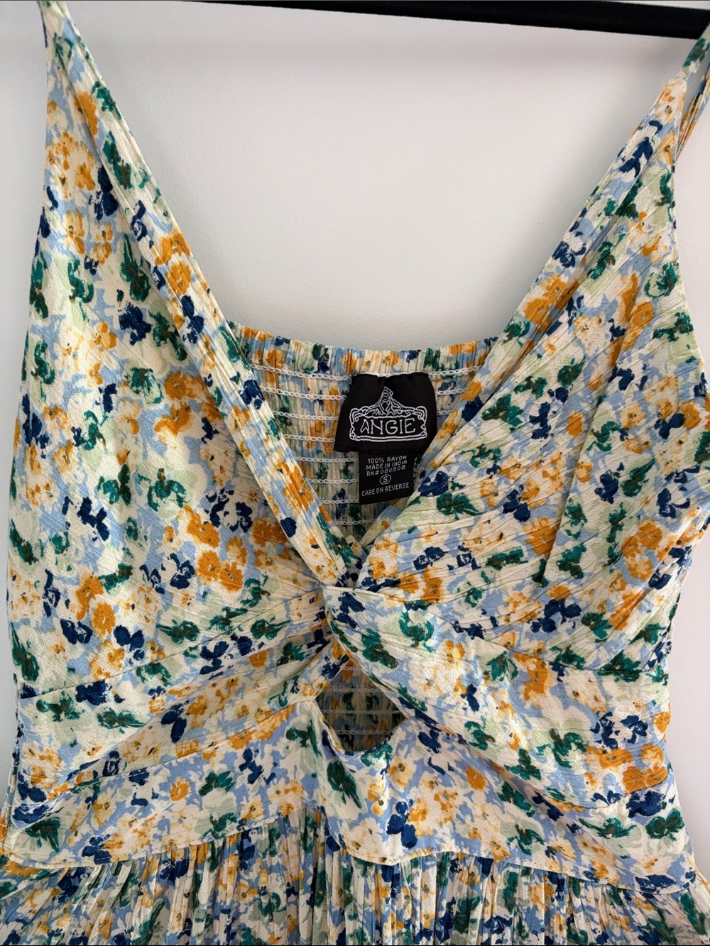 Angie White Floral Knot-Front Sundress with Yellow and Green Accents